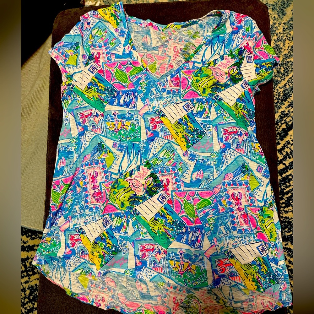 Lilly Pulitzer Wish You Were Here Postcards Shirt EUC